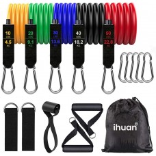 ihuan Resistance Bands Exercise Set with Door Anchor, Ankle Straps, Carry Bag and Guide for Training, Physical Therapy, Home Workout, Yoga, Pilates, Men & Women Accessories