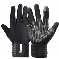 Updated 2021 Ventilated Weight Lifting Gym Workout Gloves Full Finger with Wrist Wrap Support for Men & Women, Full Palm Protection, for Weightlifting, Training, Fitness, Hanging, Pull ups