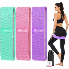 ihuan Resistance Bands for Legs and Butt, 3 Levels Exercise Band, Anti-Slip & Roll Elastic Workout Booty Bands for Women Squat Glute Hip Training